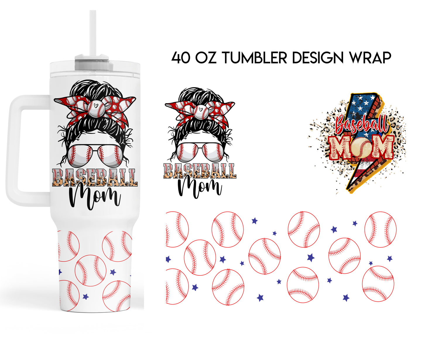 40oz Lightning Baseball Mom Tumbler