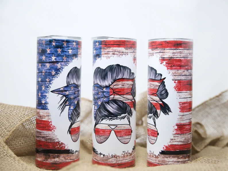 Patriotic Messy Bun Tumbler