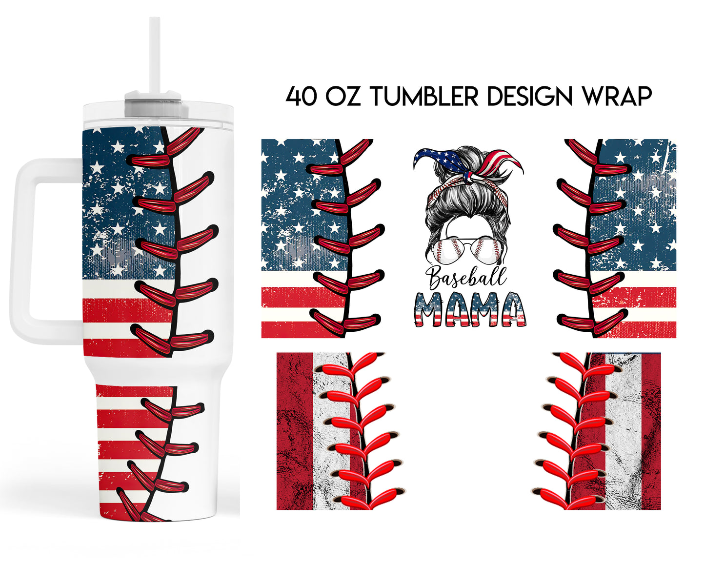 40oz Patriotic Baseball Mama